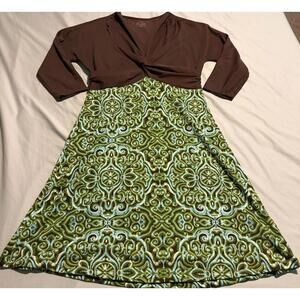 Title Nine Women's Knotted Twist Front V-Neck 3/4 Sleeve Paisley Dress Size M(A1